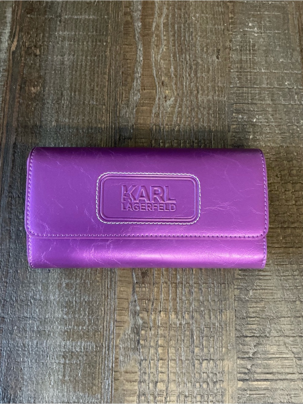 Karl Lagerfeld Metallic Fuchsia K/Stone Wallet Embossed Logo